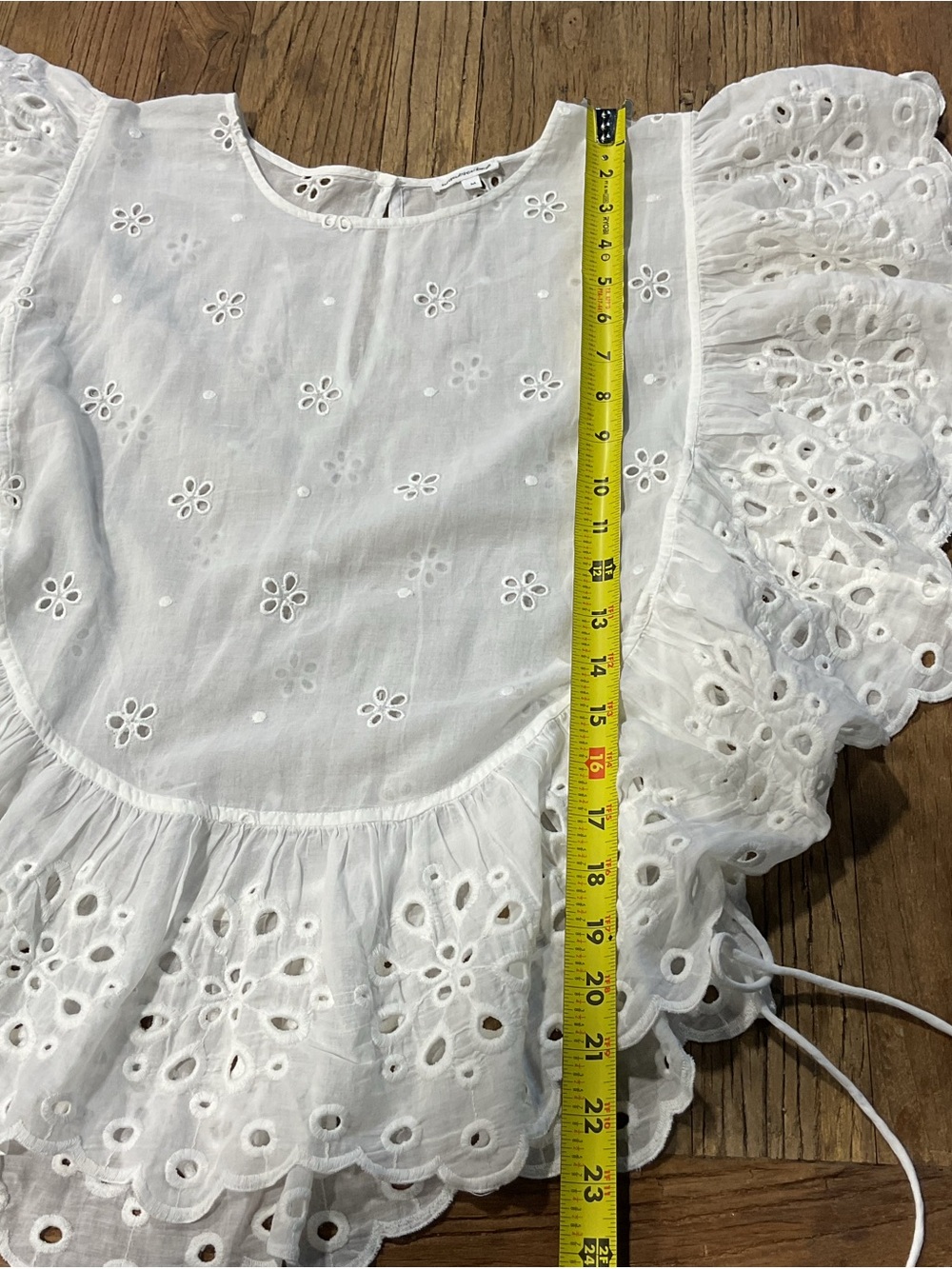 Women’s White Eyelet Ruffle Peplum Blouse - Picture 6 of 12